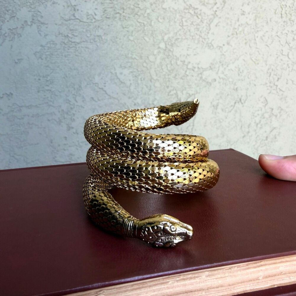 Vintage 1950s Vintage Whiting & Davis Triple-Coil Gold Tone Mesh Snake Bracelet